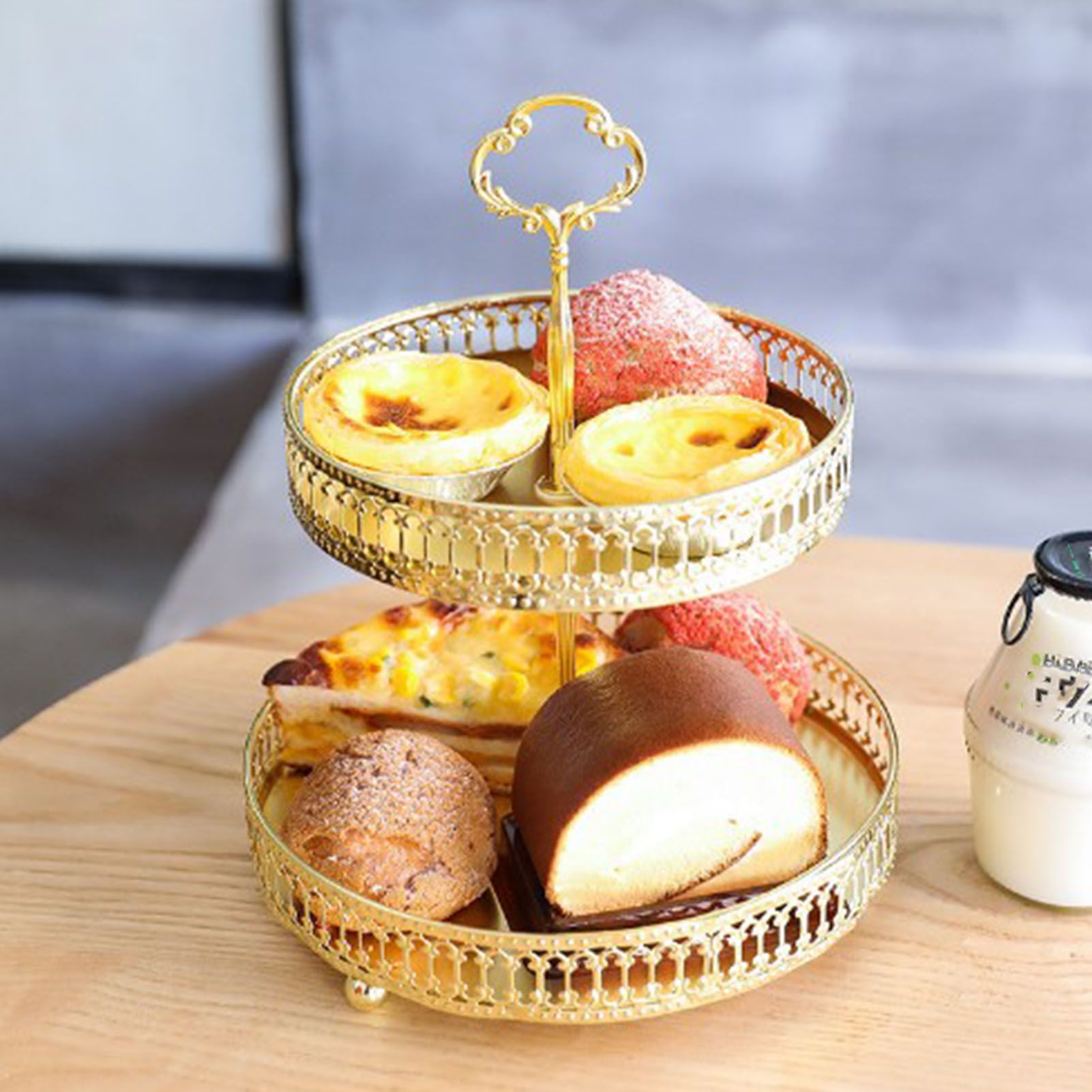 Double Layer Pastry Tray Decorative Copper Gold Biscuits Dessert Display Plate for Wedding Vertical Grain โ image 6
