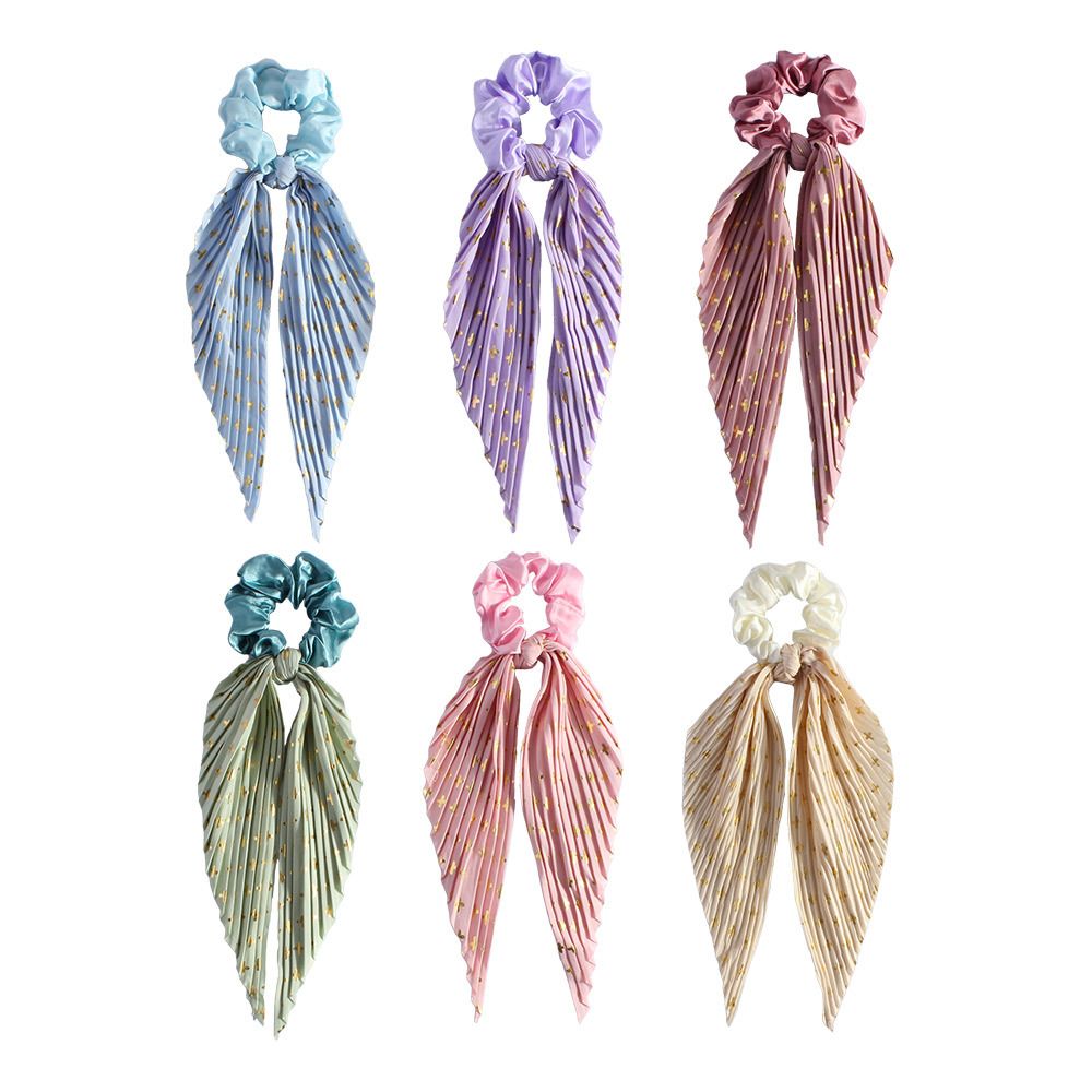 6 Pack Vintage Ribbon Ponytail Scrunchies for Women Pleated Satin Hair Ties with Long Ribbon Tails Elegant Retro Hair Accessories Set for Ponytail โ image 5