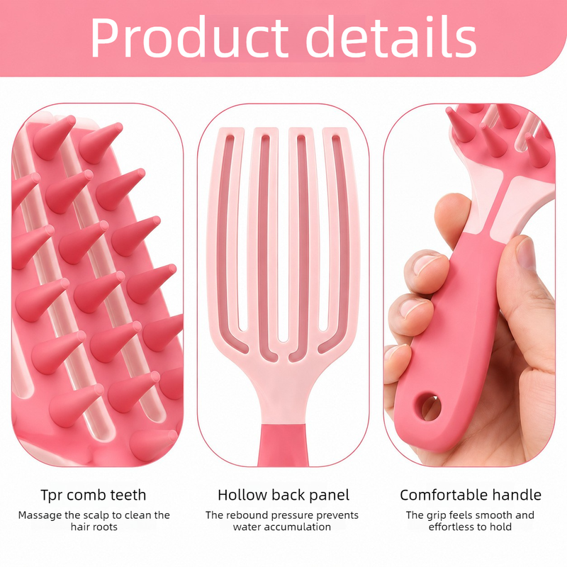 Two-Tone TPR Scalp Massage Shampoo Brush, Wet & Dry Hair Cleaning Comb for Itch Relief & Dandruff Removal—Purple — image 3