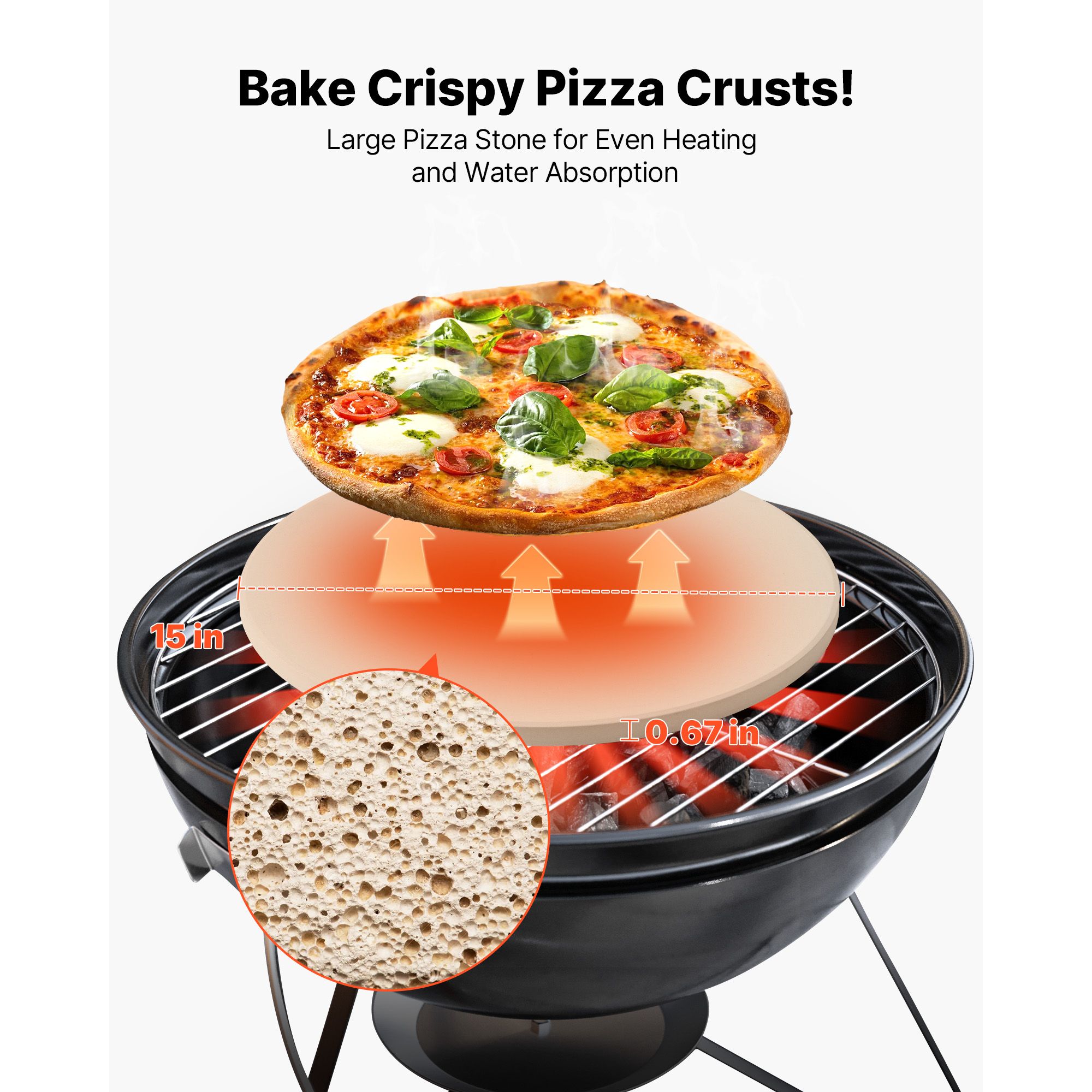 Pizza Stone, 381 mm Round Cordierite Pizza Stone, Extra Large Baking-Stone with Aluminum Peel, 17 mm Thickness Heat-Resistant Cooking Cordierite, for Kitchen — image 2