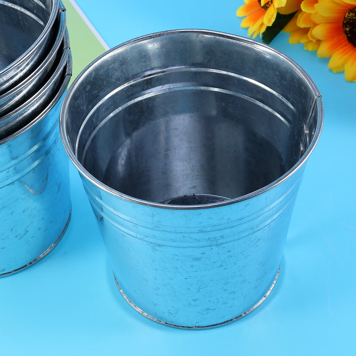 5Pcs Galvanized Metal Flower Pot Rustic Small Metal Buckets Vintage Farmhouse Flower Vase Candy Holder for Garden Landscape Decors 5pcs Silver β image 5