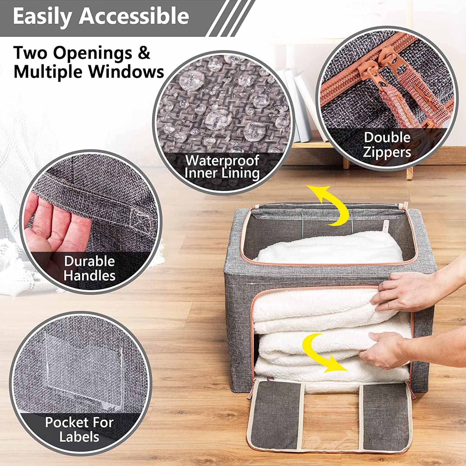 66L Cloth Storage Box Closet Organizer Storage Bags Clothes Storage Bags Wardrobe Organizer Idea Grey — image 6
