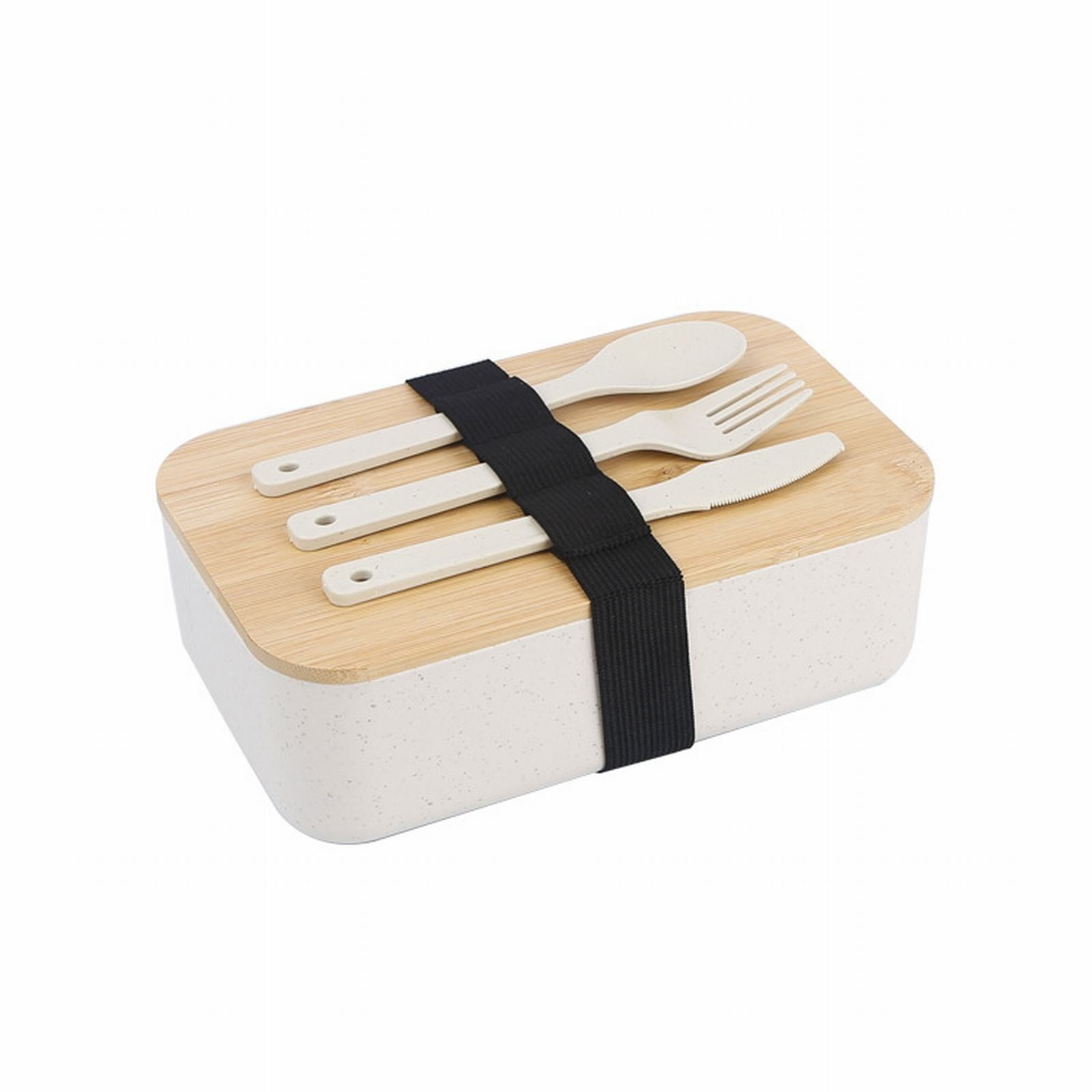 2-Layer Bento Lunch Box with Spoon and Fork, Divided Food Storage Container for Work, School, Travel and Everyday Meals, Beige