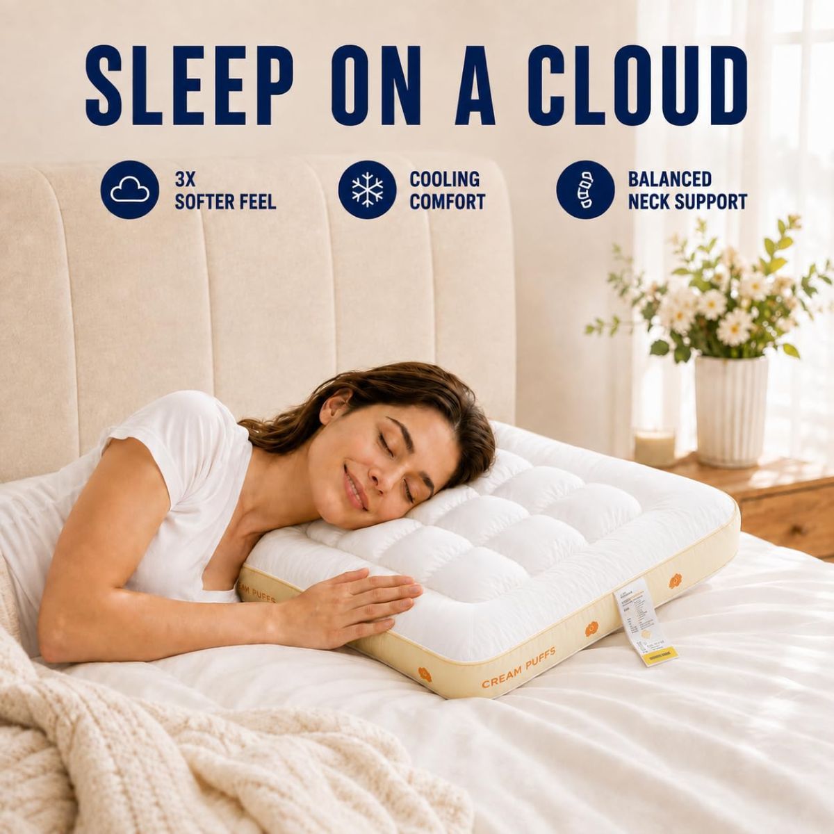 Cooling Marshmallow Puff Pillow, Quilted Cool-Touch Bed Pillow for Adults, Cloud-Like Fluffy Sleep Pillow with Neck Support for Side Back Sleepers - White โ image 6