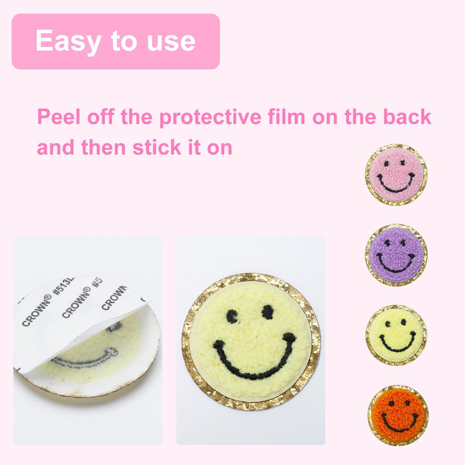 6pc Embroidered Patches Colorful Smile Face Self Adhesive Chenille Gold Glitters Sticker Sew on for Cothing Jackets Jeans โ image 2