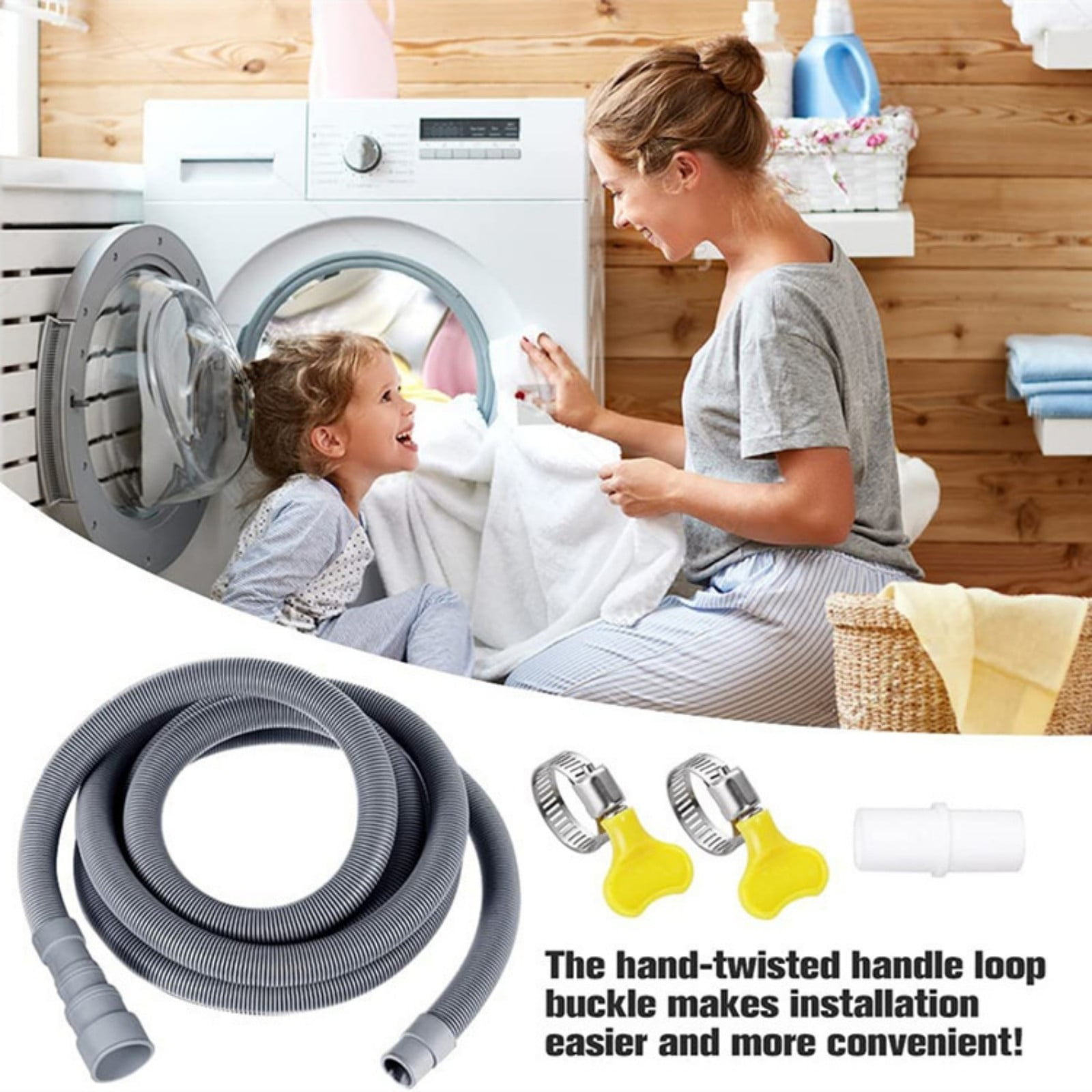 Washing Machine Drain Hose, Dishwasher Hose Extension Kit with 1 U- Holder, 1 Extension Adapter and 2 Hose Clamps, 1 Set, 9.84 Ft 9.84' Grey โ image 2