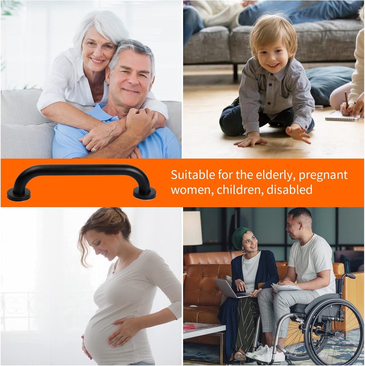2 pieces - Armrest - 30 × 5 cm - Bathtub Grip - handle for the elderly - stainless steel railing - safety railings - non-slip shower grip - wall-mounted — image 4