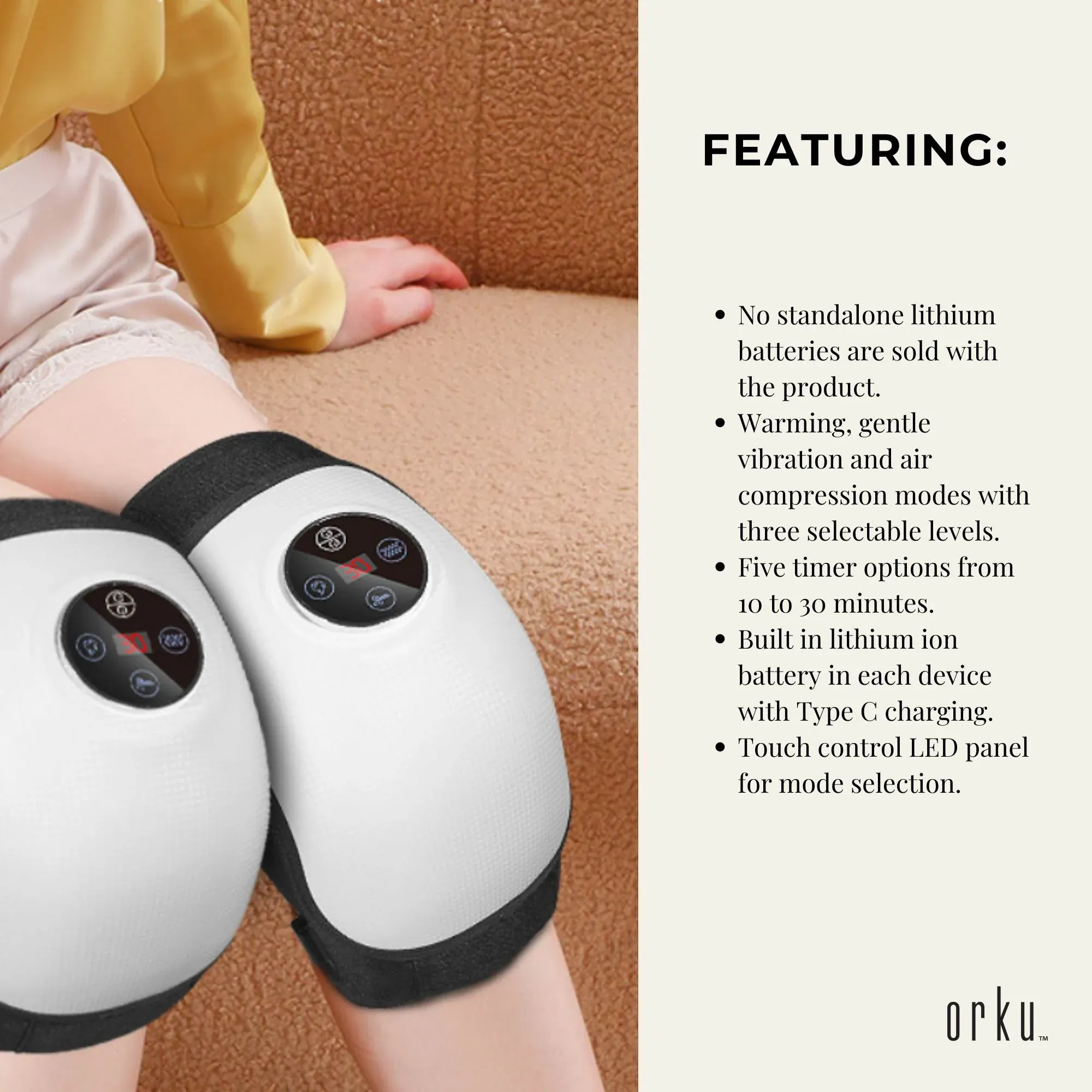 Orku Heated Knee Massager - Rechargeable Air Compression and Vibration Wrap — image 6