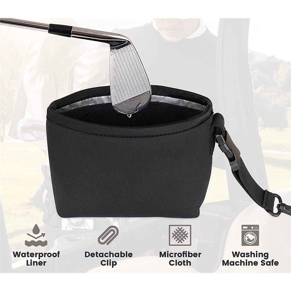 Golf Club and Golf Ball Cleaning Bag, Waterproof Clean Face Technology Liner, Detachable Clip, Machine Washable, Cleans Club Grooves, Dry Exterior (black,oniy — image 4