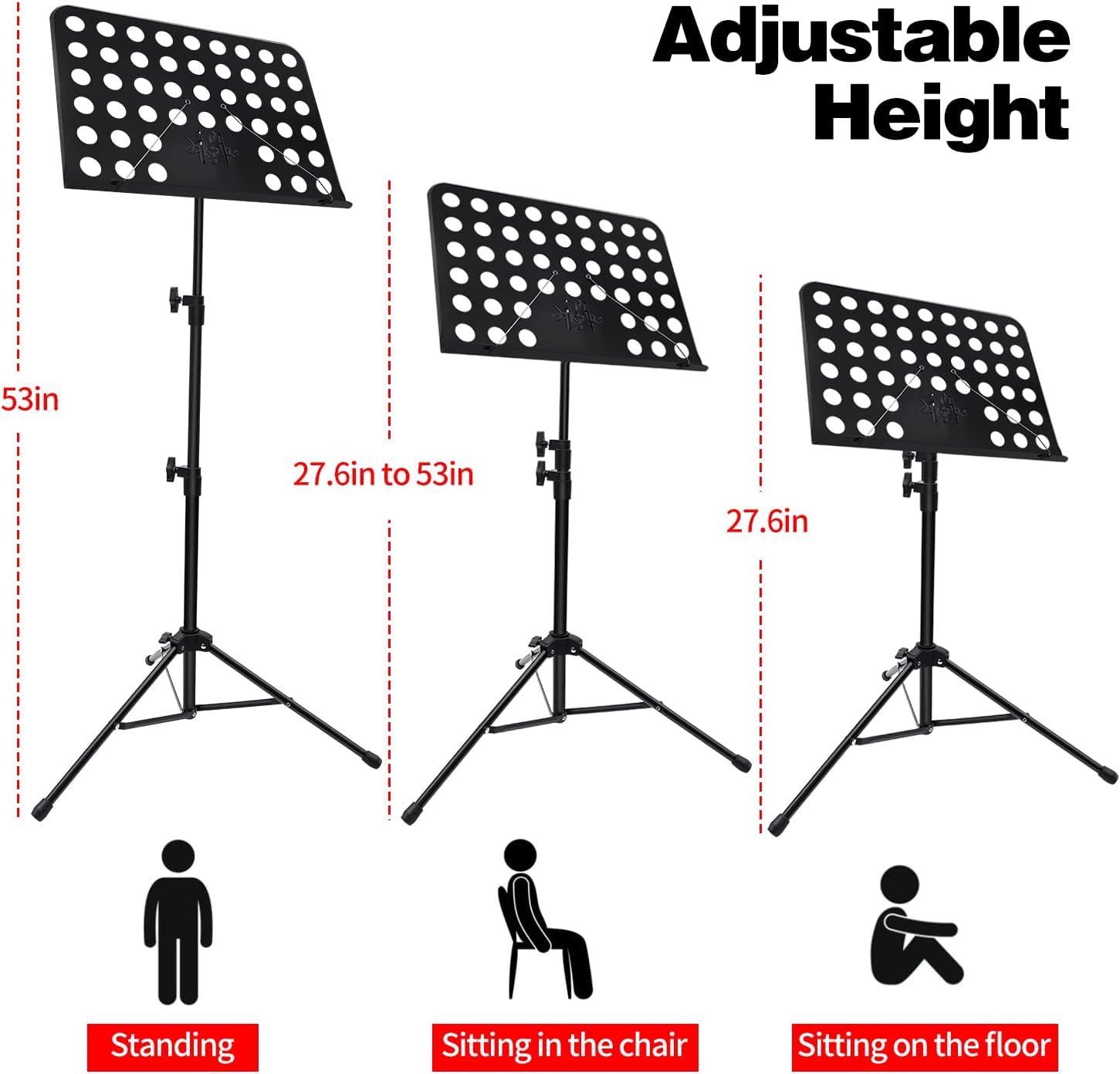 Sheet Music Stand with Carry Bag, Adjustable Folding Music Holder for Guitar, Ukulele, Violin, School Practice and Stage Use, Black โ image 3