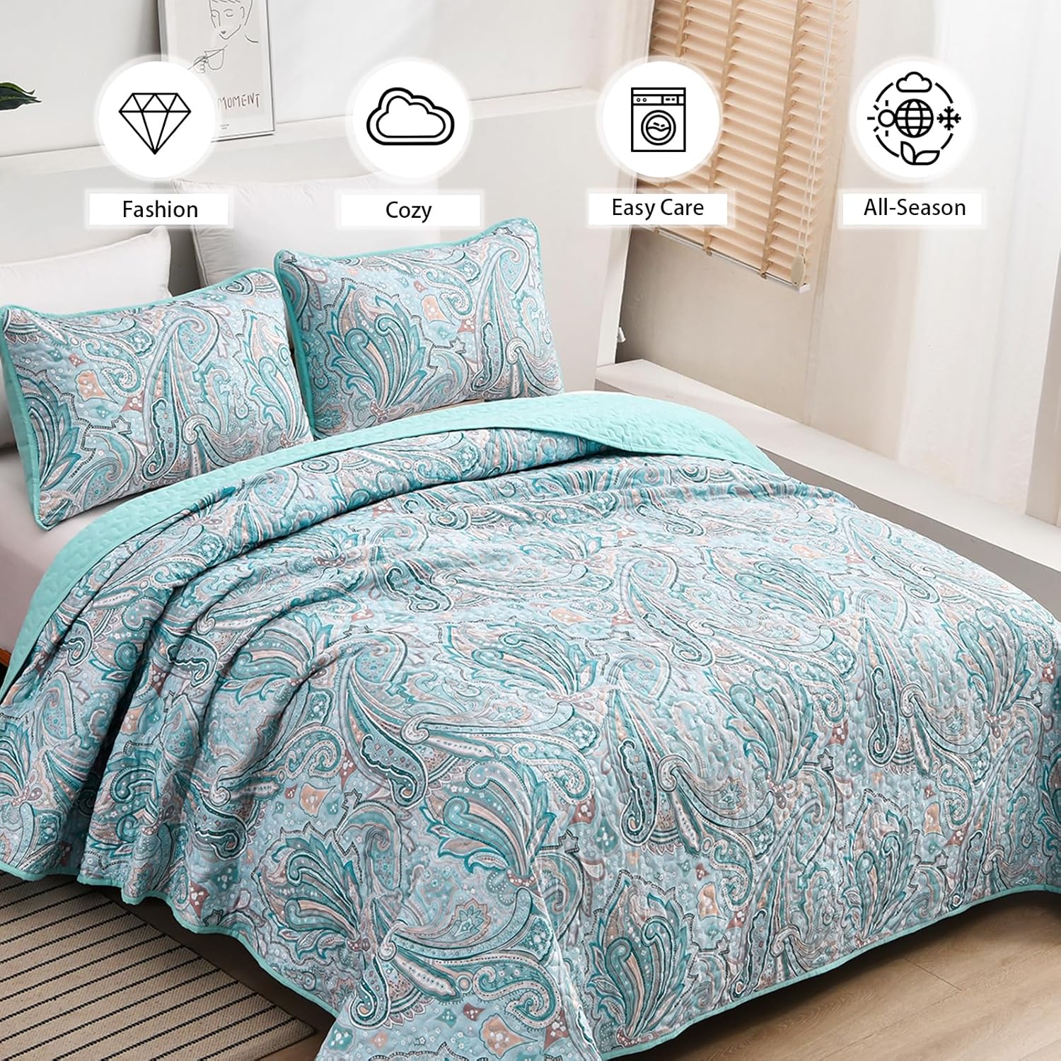 Distinctive Quilted Coverlet and Pillowcases Set: Make a Bold Statement - Queen size — image 4