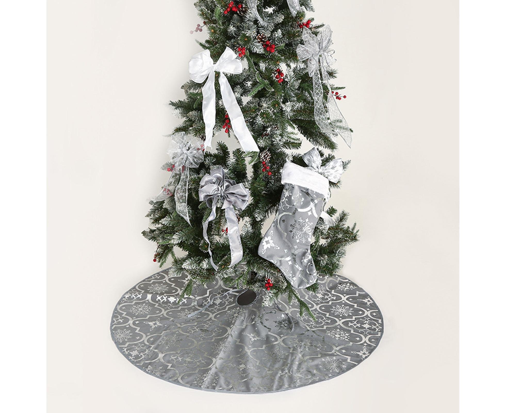 Tree Skirt Polyester Snowflake Pattern Tree Carpet-White — image 6