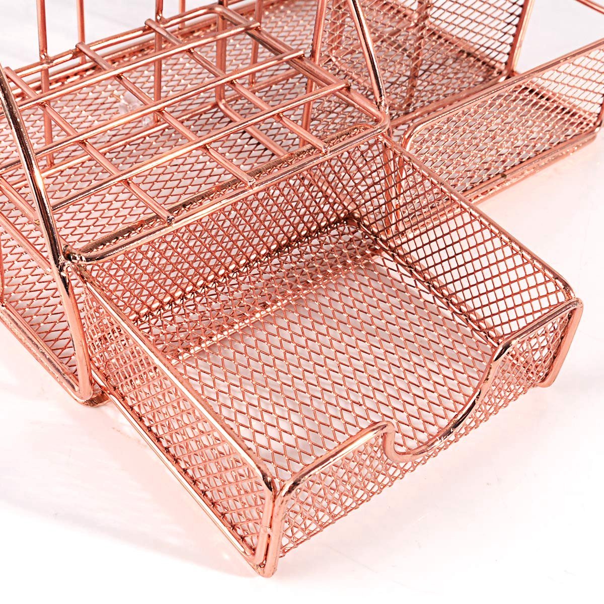 Pen Tray - 5 Compartments and Drawer - Desk Organizer - Rose Gold - Pen Holder - Desk Organizer - Durable - Non-Fading - Metal - Pen Trays - Mesh - Fashion — image 4