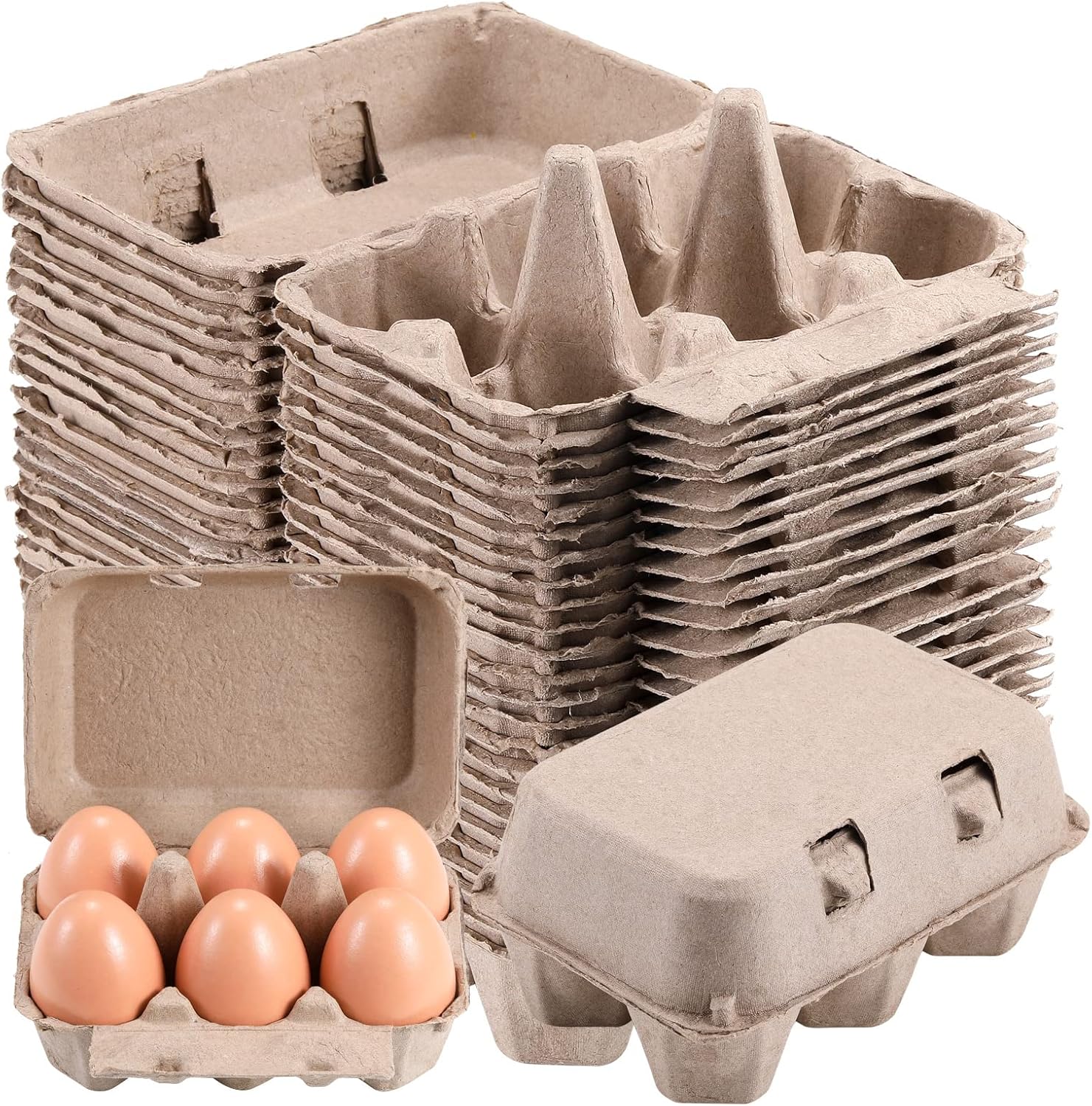 Half Dozen Vintage Egg Cartons 25 Pack, Blank Natural Pulp 6 Count Carton for Chicken Eggs Reusable, Storage Tray Strong for Holds Up to Six 6 Egg Cardboard
