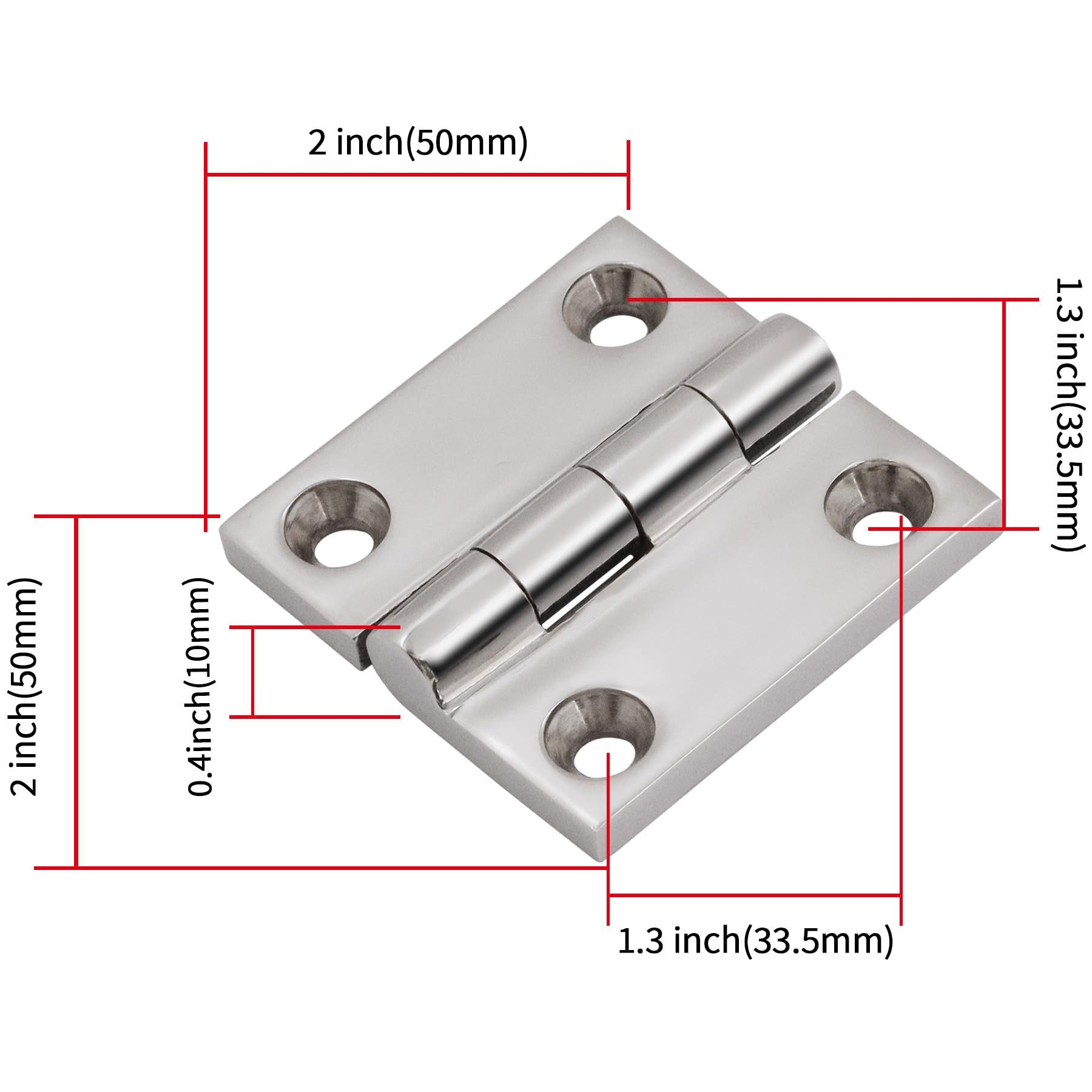 316 Stainless Steel Hinges Marine Grade 2" x 2" Heavy Duty Boat Hatch Hinge (50 mm X 50 mm) 4 Pack Casting Cabinet Door Hinge with Screws — image 5