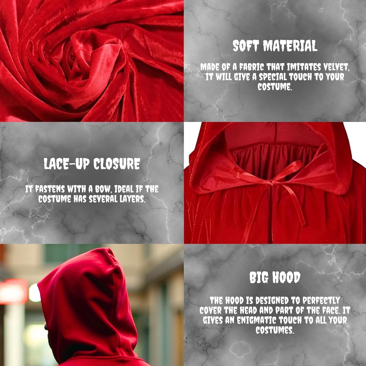 Luxury Red Hooded Coat - 170cm / XXL - Costume for Carnival Halloween - Red Velour Coat - Hat - Adults - Dress Up - Costume Cape - Gothic - Fantasy - Halloween — image 5