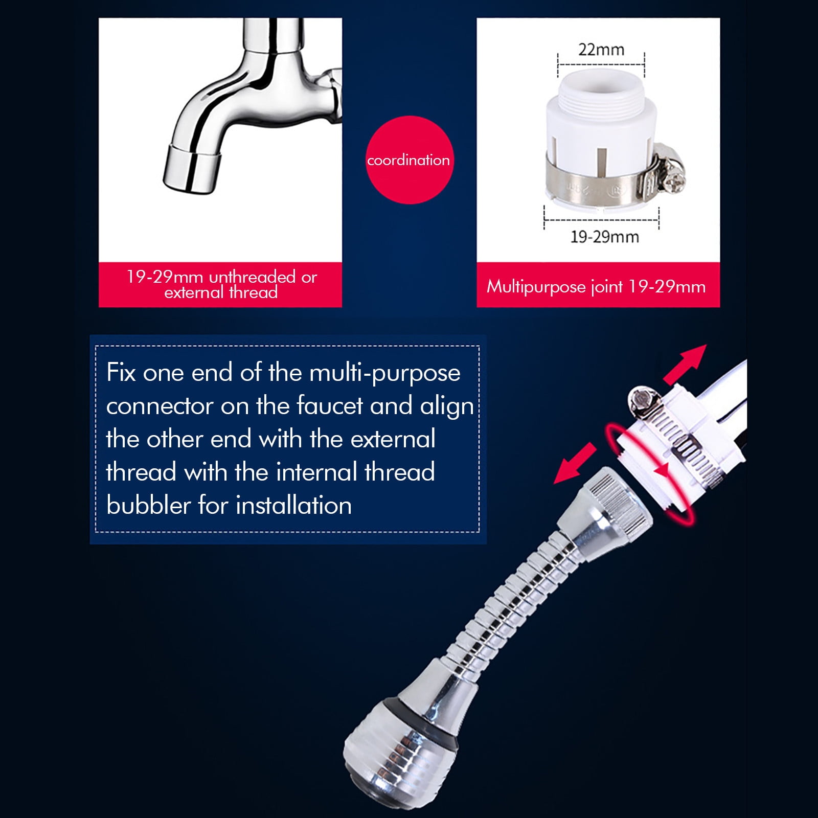 2 Pack Flexible Faucet Sprayer Attachment, 360 Degree Kitchen Sink Aerator Extender for Hot and Cold Water, Silver, 5.51 × 2.35 — image 6