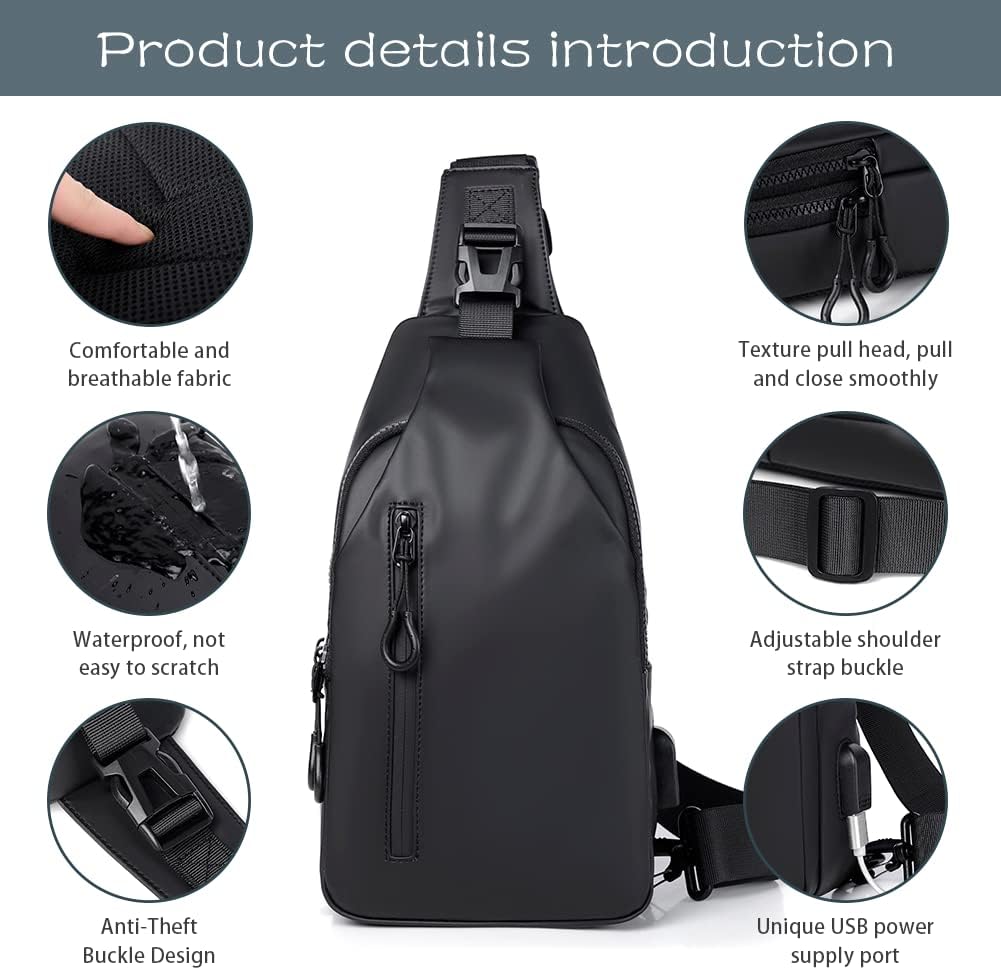 Small Crossbody Sling Backpack Casual Chest Daypack with USB Charger Port Waterproof Outdoor Chest Sling Bag Shoulder Chest Bag Daypack for Women & Men Perfect — image 3