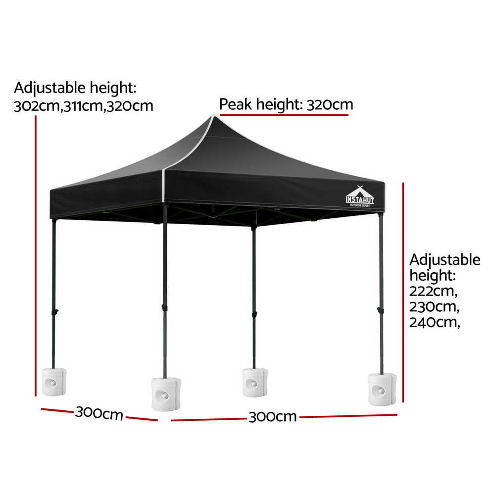 Instahut Gazebo Pop Up Marquee 3x3 Folding 500D Wedding Tent Base Pod Black โ image 3