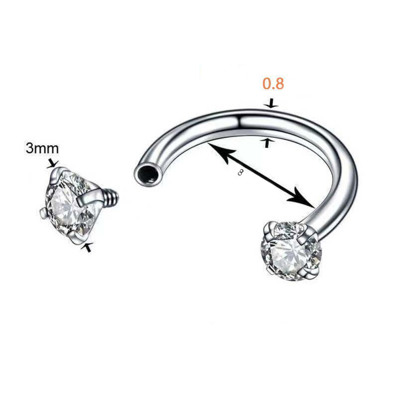 2-PCS Colour G23 Titanium Horseshoe Ring with 5A Zircon Internal Thread for Nose Ear Lip Septum Piercing Hypoallergenic Jewelry for Local Trendsetters โ image 2