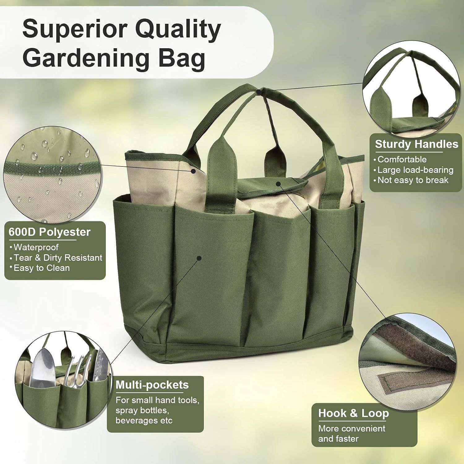 Garden Tool Bag, Gardening Tote With Pockets Canvas Heavy-duty Large Organizer Bag Carrier Gardening Storage Tote for women Men — image 3