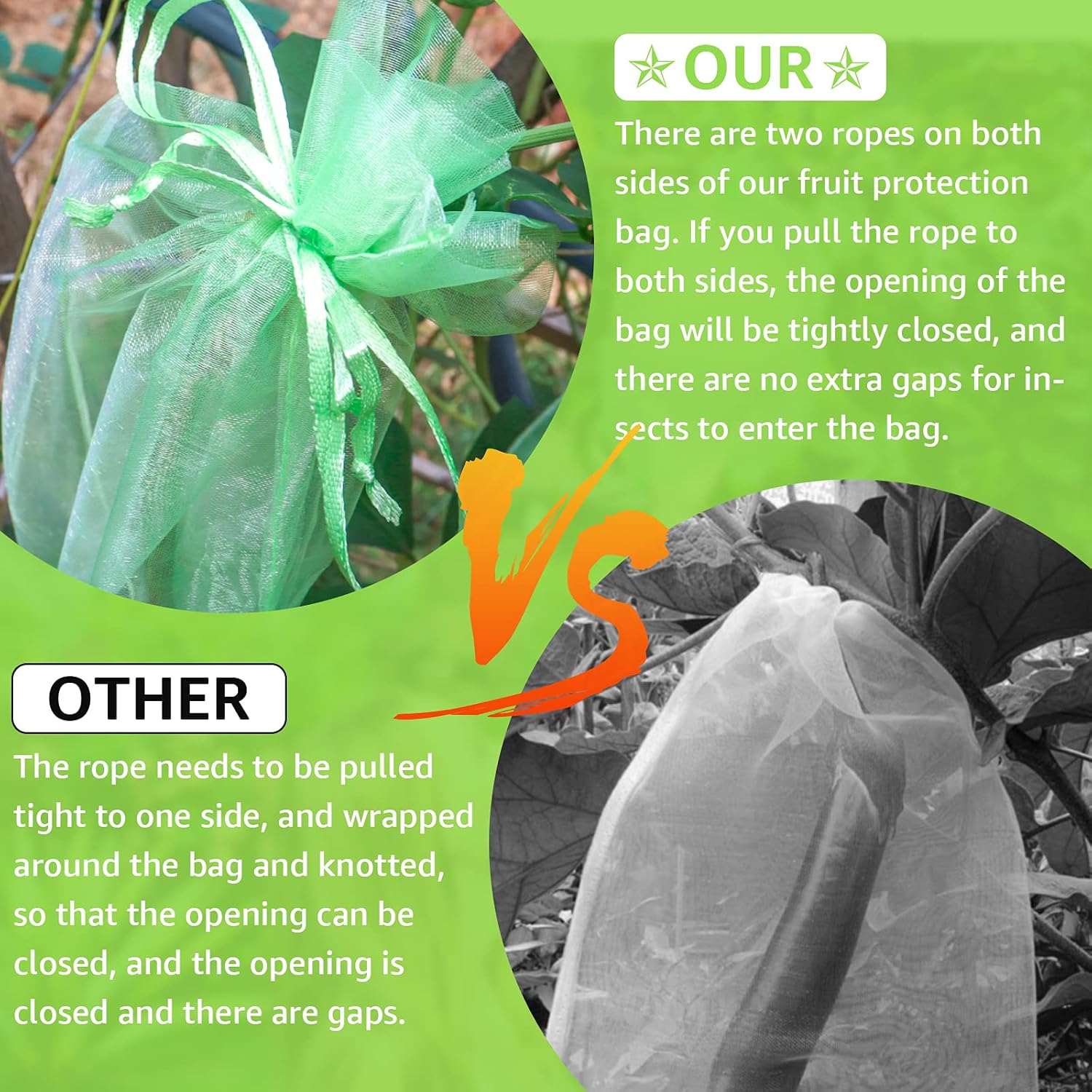 50 Pcs Fruit Protection Bags,8''×12''Fruit Netting Bags for Fruit Trees Fruit Cover Mesh Bag with Drawstring Netting Barrier Bags for Plant Fruit Flower — image 5
