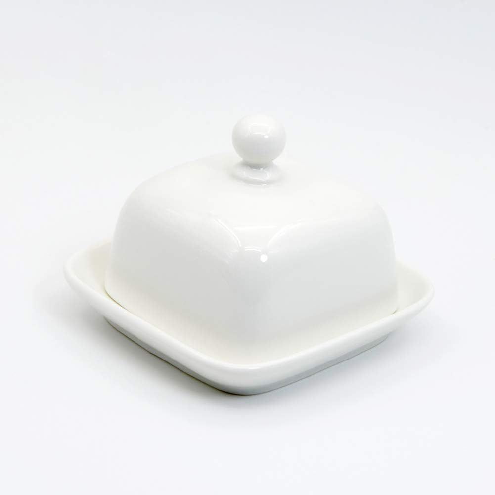 Rectangle Butter Dish with Lid, White Domed Cheese Dish with Handle Individual Serving Mini Butter Tray, Cute Ceramic Dessert Serving Bowl for Table — image 3
