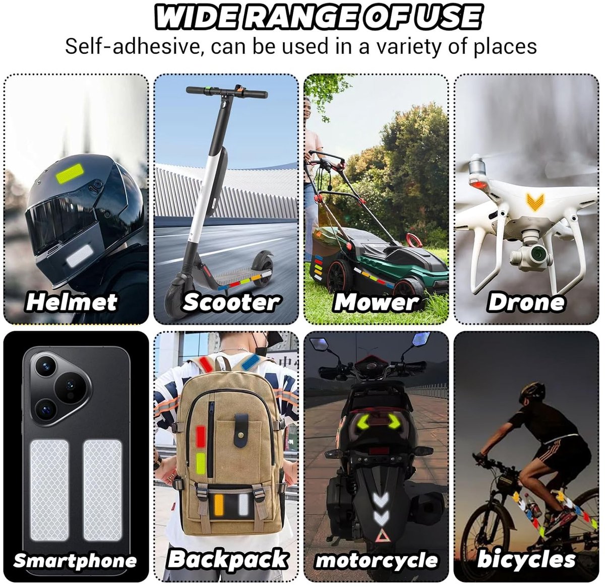 100 pieces - reflective stickers - reflective tape - reflective safety warning strips - reflective strips - waterproof - for bicycles, helmets, cars — image 4