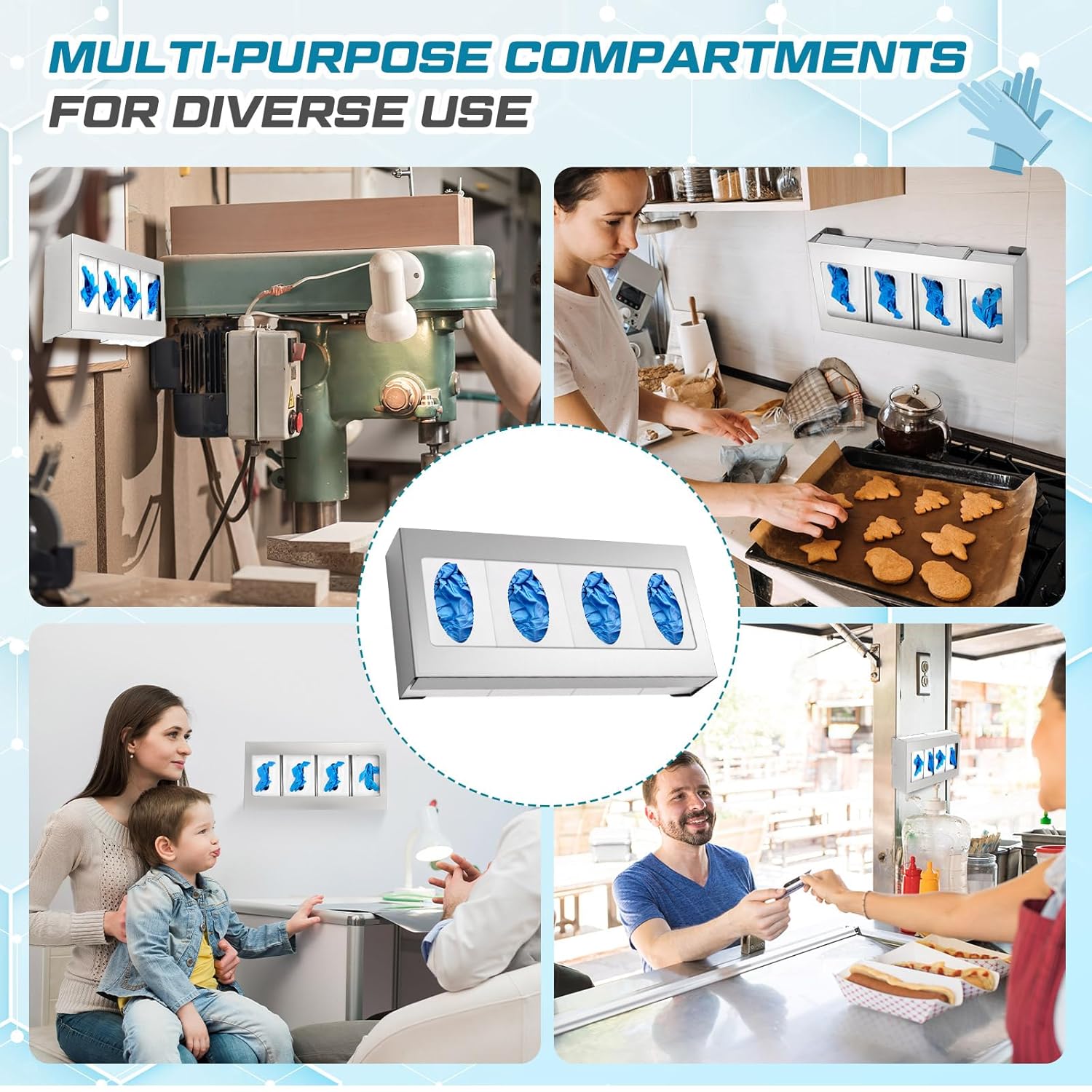 2 Pack Glove Box Holder/Dispenser Stainless Steel Quad Wall Mounted Glove Box Organizer,10"H x 21"W x 3 3/4"D — image 4