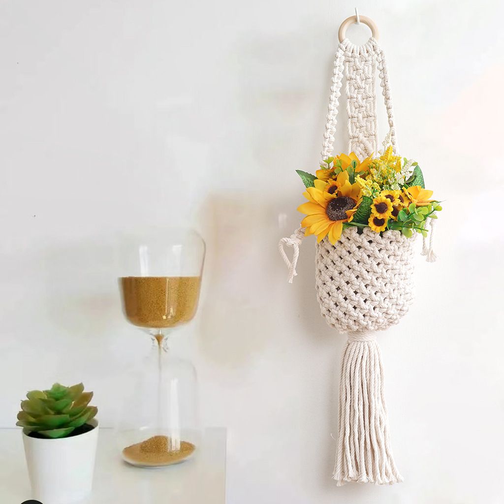 Modern Minimalist Bohemian Style Hanging Planters Plant Net Pocket Hand Woven Hanging Basket Holder Tapestry Flower Basket with Exquisite Tassel Indoor Balcony — image 3