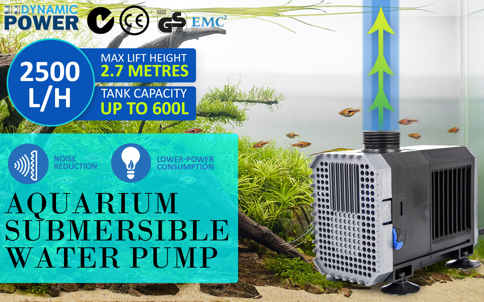 Aquarium Submersible Pond Water Pump 2500L/H 45W 2.7m — image 2