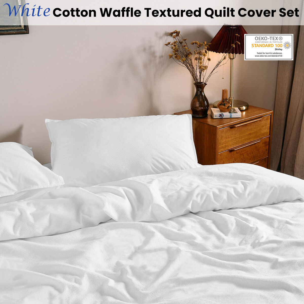 Dickies Cotton Waffle Texture Quilt Cover Set White Queen — image 2