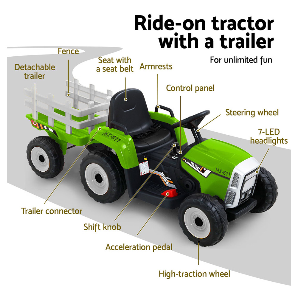 Electric Ride On Car Rigo Kids Ride On Cars Tractor Toy 12V Green โ image 4