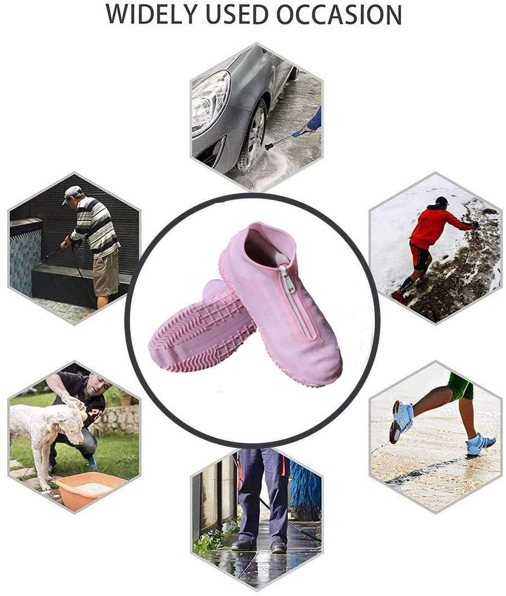 Waterproof shoe covers - reusable, foldable, non-slip rain shoe covers - with zipper - unisex - pink, size L — image 3