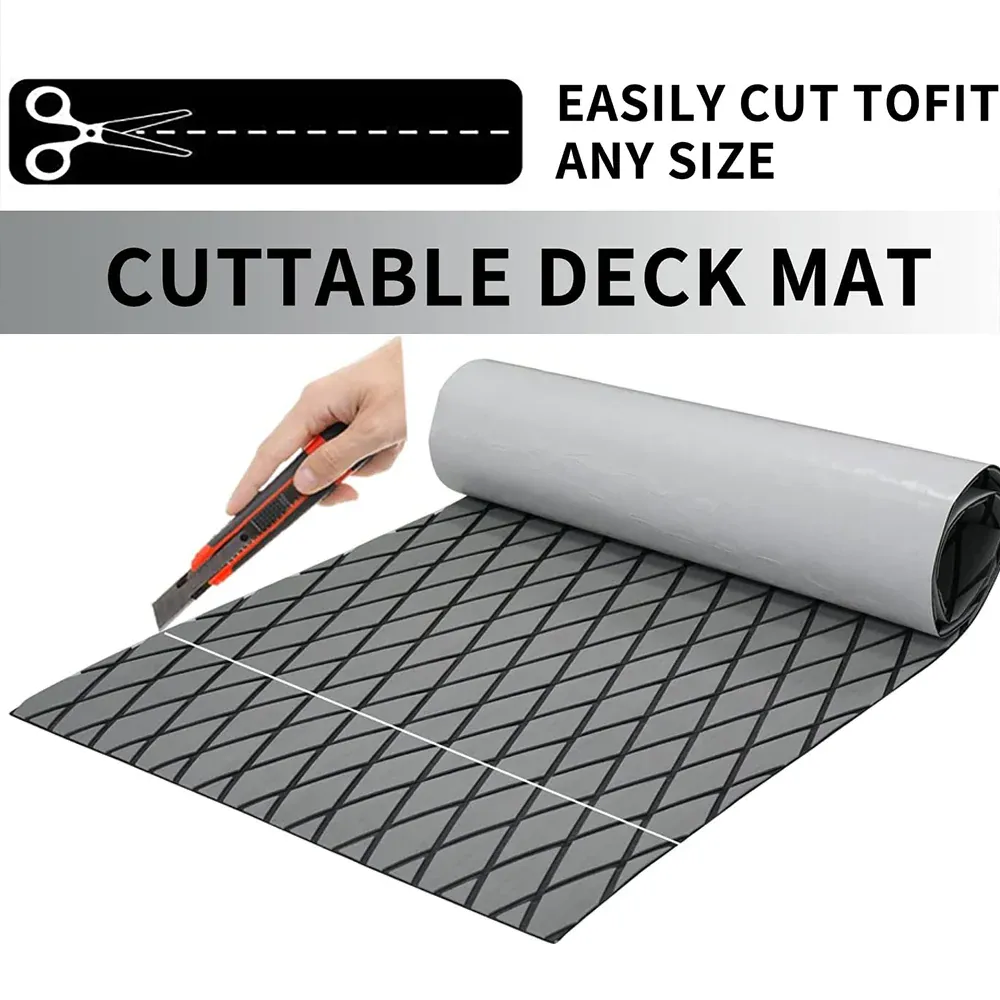 Adhesive Marine Decking EVA Foam Boat Flooring Teak Non-slip Mat Cuttable Deck Mat for Motorboat RV Yacht Kayak Surfboard 190cmx70cm Rhombus Grey — image 3