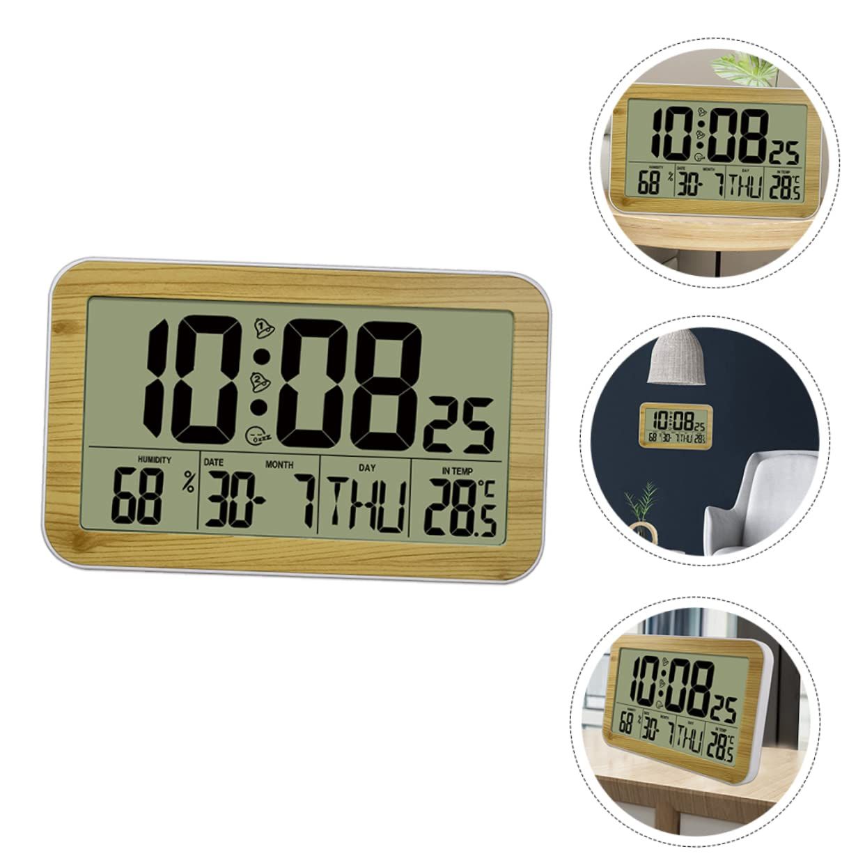 1pc Wood Grain Digital Wall Clock Desk Clock with Temperature and Date Wooden Digital Alarm Clock Digital Calendar Alarm Clock β image 2