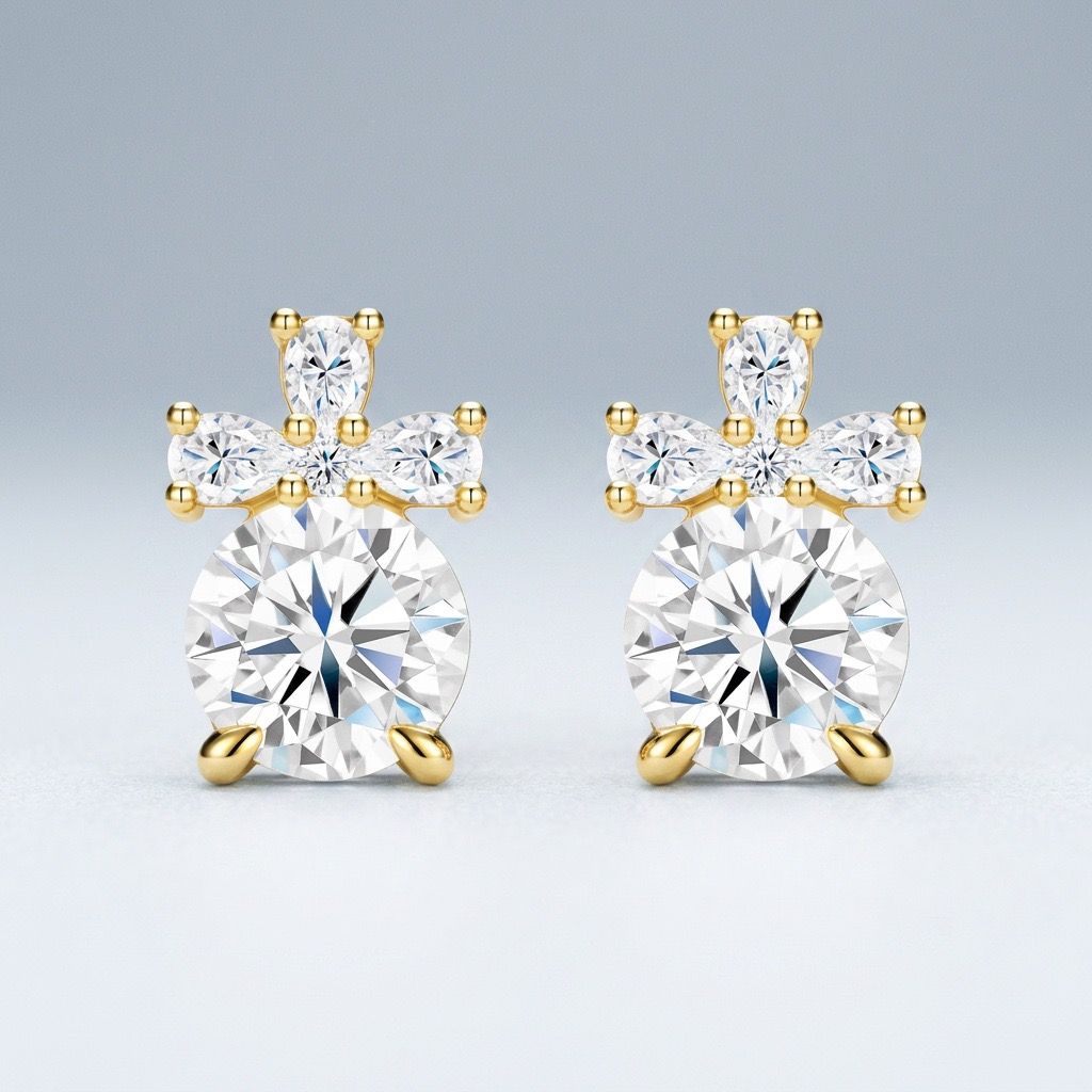 Elegant S925 Silver Plated Gold Moissanite Stud Earrings with Cross Design, Eight Hearts Eight Arrows Cut, Hypoallergenic and Tarnish-Resistant for — image 5