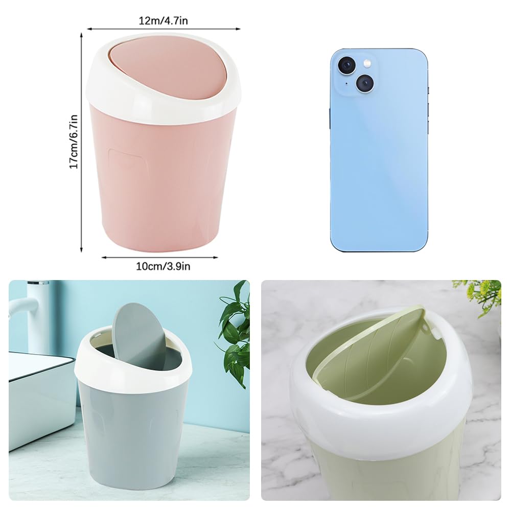 Small Trash Can with Swing Lid - Plastic Desktop Waste Bin for Office Kitchen Bathroom Student Accommodation — image 2