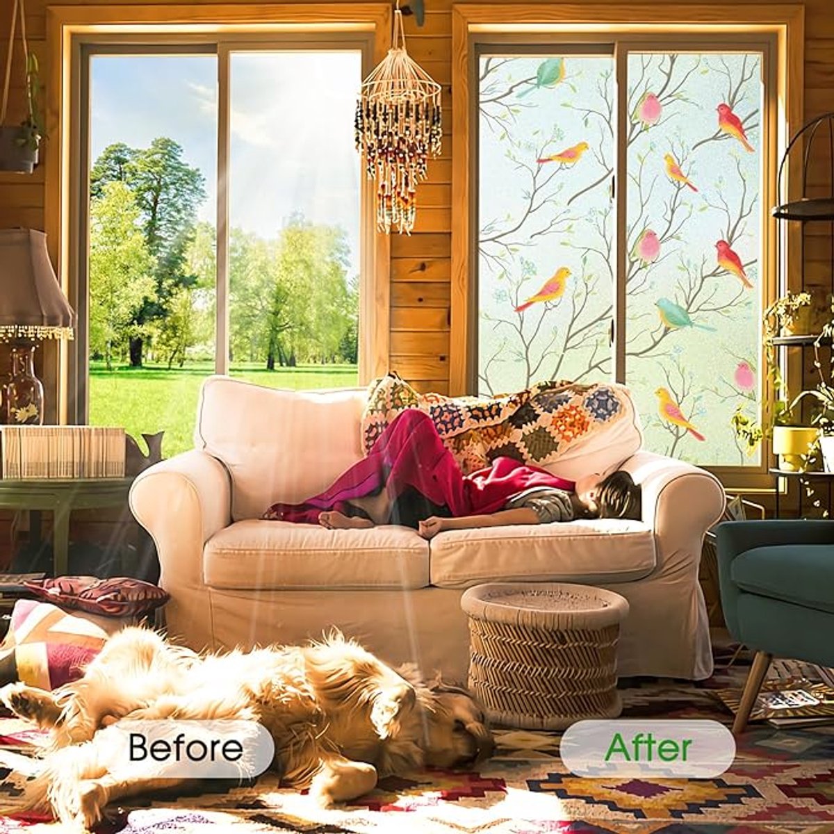 Window film - Glue-free adhesive film for windows and bathrooms - 30cm*1m - PVC - Static - Easy installation - Colorful - Branches and birds — image 4