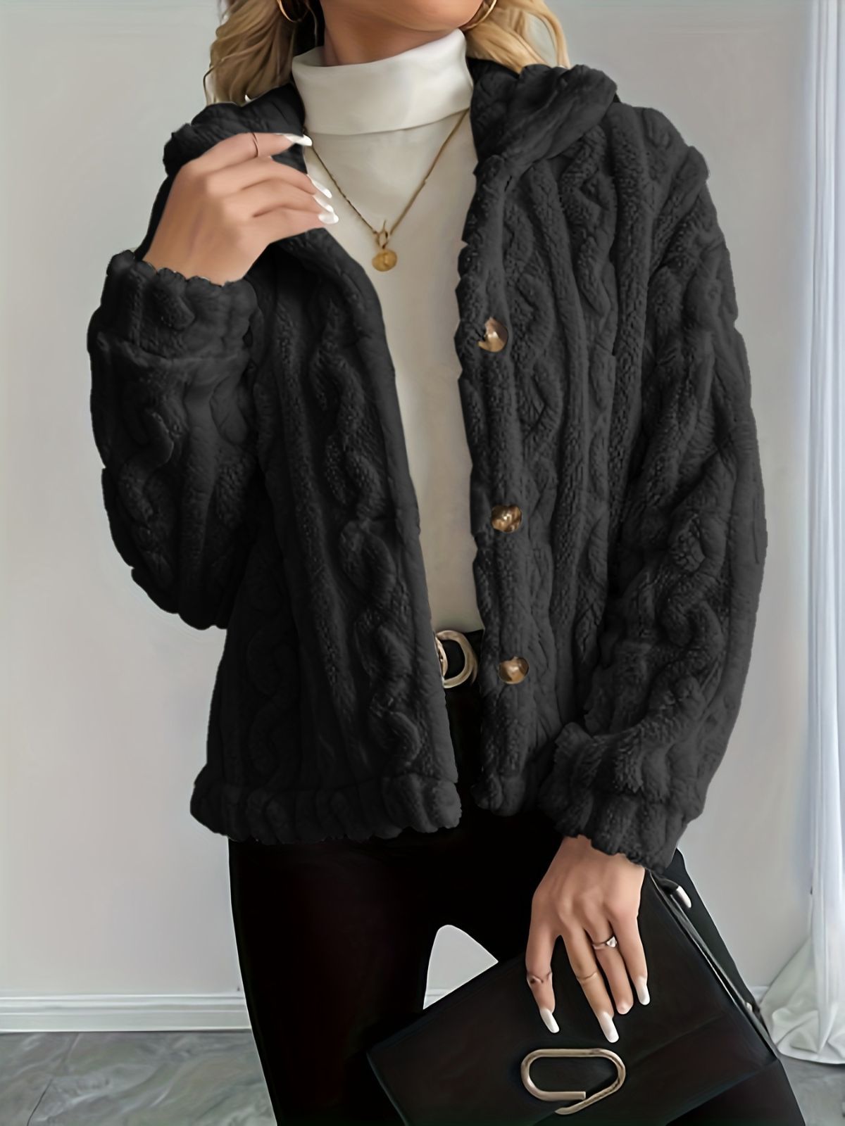 Double-Sided Fleece Coat Turn-Down Collar Button Coat Women'S Winter Outerwear - Red - Size M(AU M/EU48) โ image 2