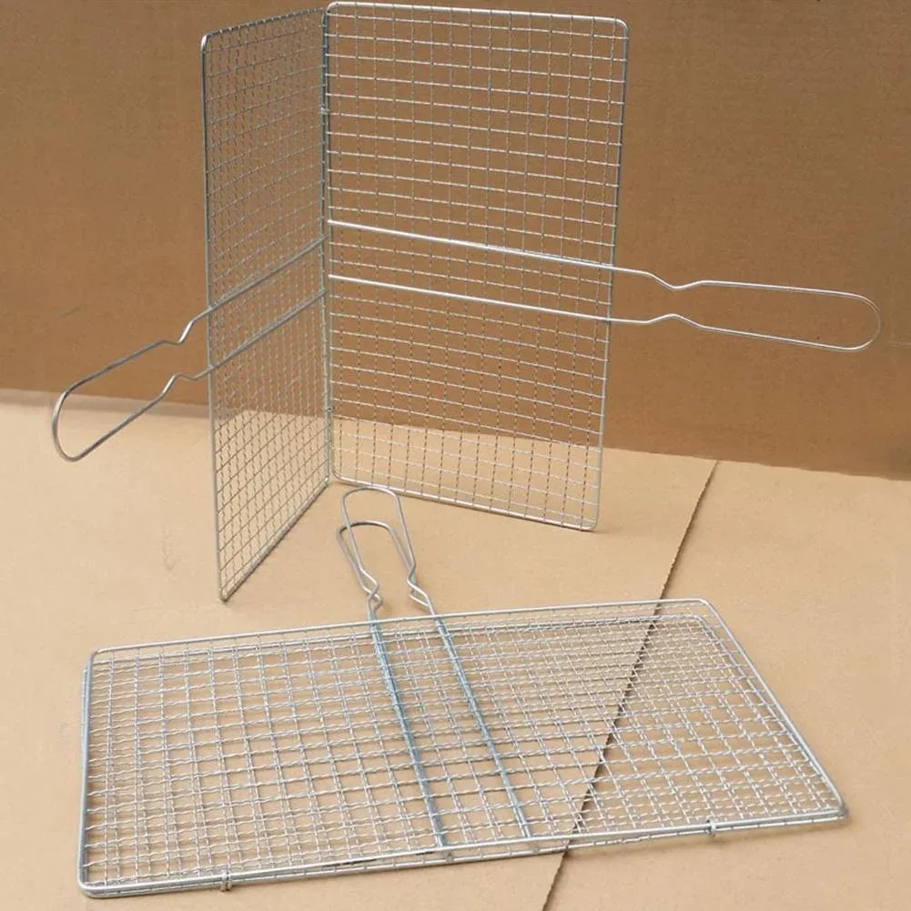 Non-Stick Fish Grilling Basket Metal Handle Barbecue Tool Meat Bacon Net BBQ Rack Grill Outdoor Steel Accessories โ image 3