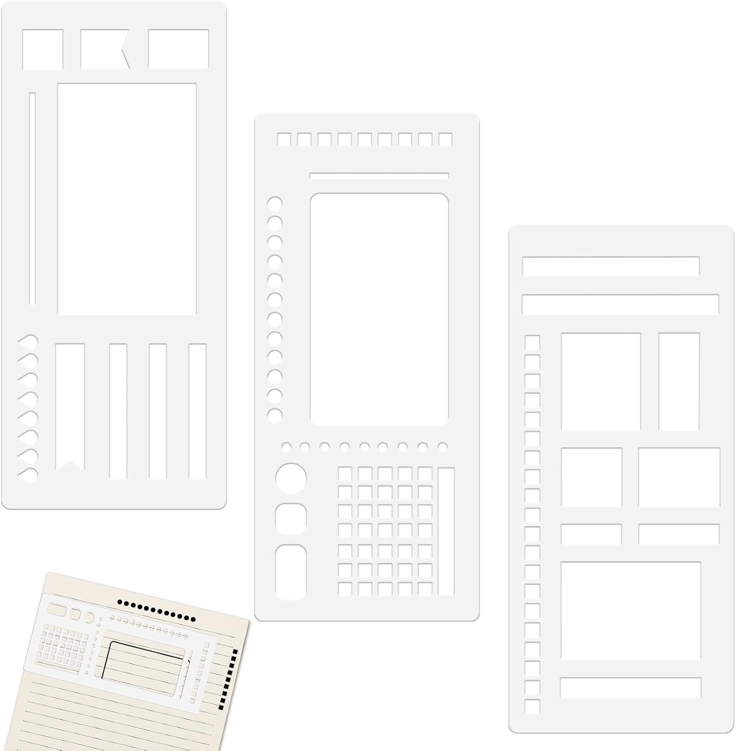 3 Pack Journal Stencil Set, Reusable Planner Stencils Templates Create Custom Weekly and Monthly Layouts for Dot Grid Journals