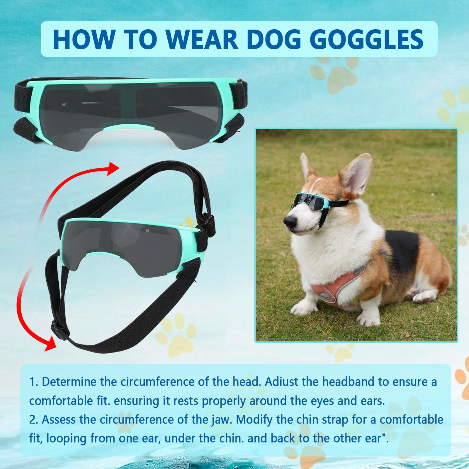 Fashion Goggles for Pets, Dog Sunglasses Small Breed, Dog Goggles for Small Dogs Windproof Anti-UV Glasses for Dogs Outdoor (Blue) โ image 3