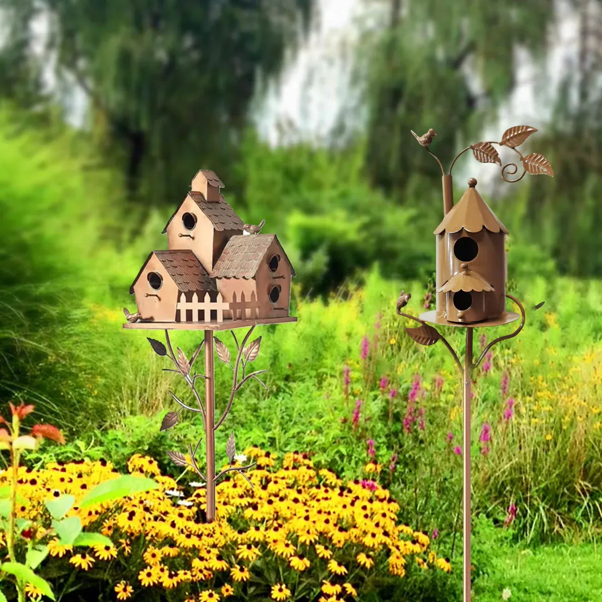Birdhouse Garden Stakes Outdoor Yard Ornaments for Lawn and Garden Decoration - D β image 5