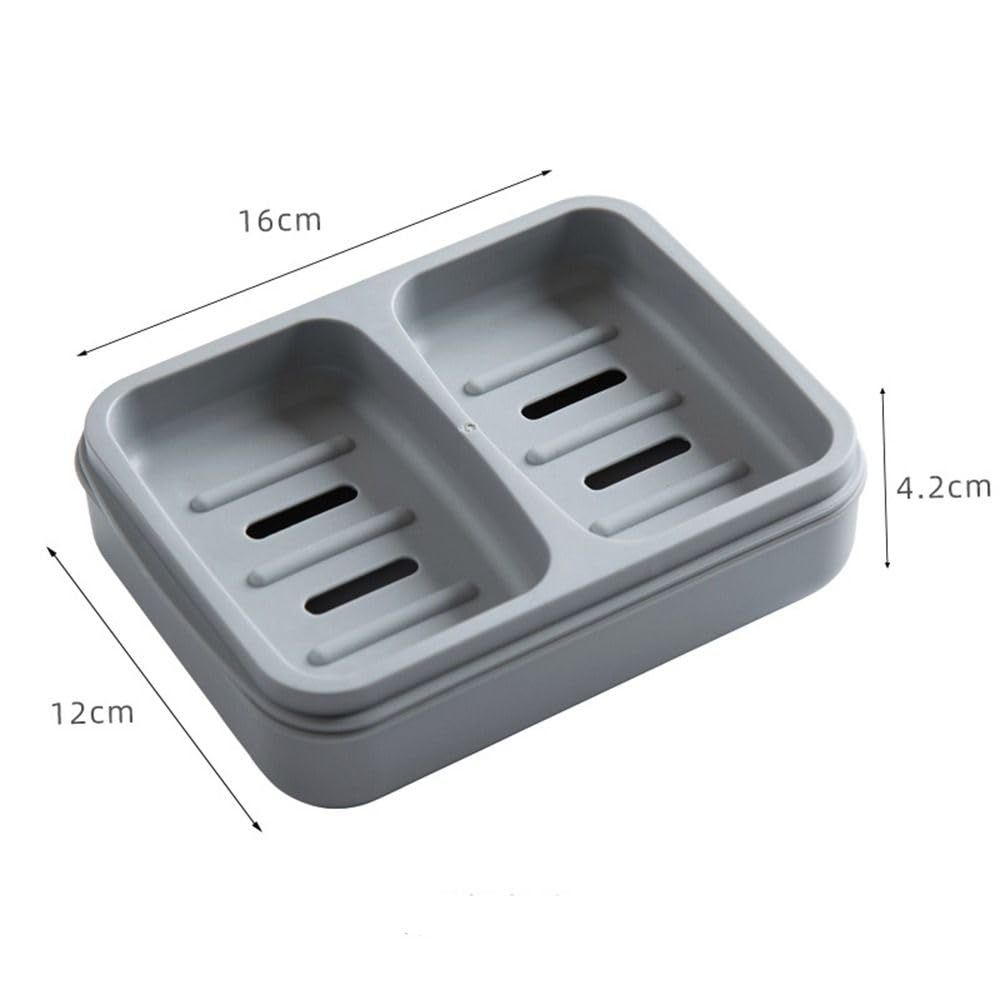 Double Soap Dish, Dual Compartment Soap Holder, Bar Shampoo Holder with Drainage Layer, Soap Tray for Bathroom, Shower, (1pc, Gray) โ image 5
