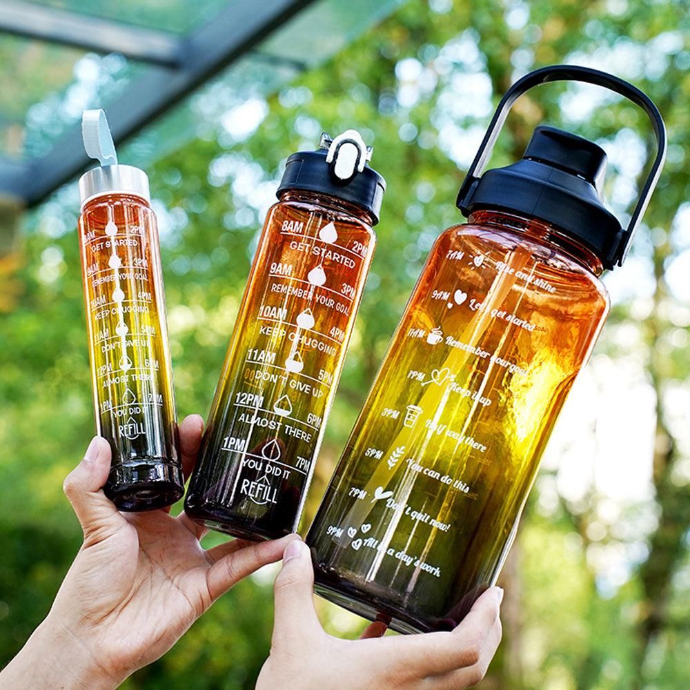 3-Piece Set Motivational Water Bottles Set Sports Drinking Bottle with Time Markings Black — image 2