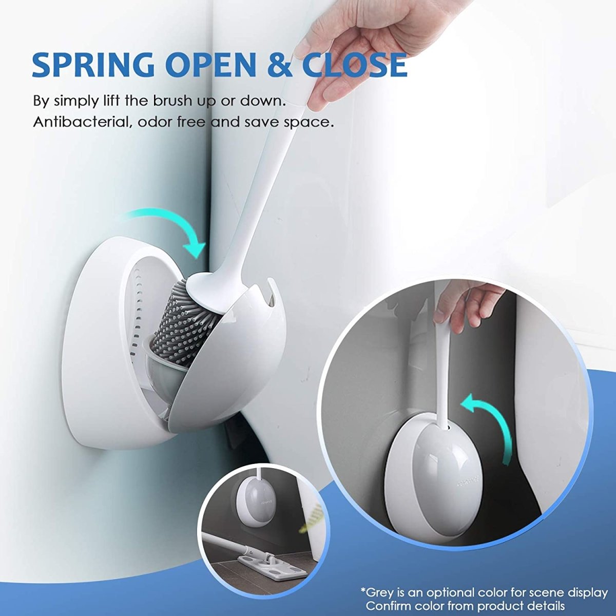 Ecoco Silicone Water Drop Toilet Brush Holder Set Wall-Mounted Cleaning Brush Tool Grey — image 4