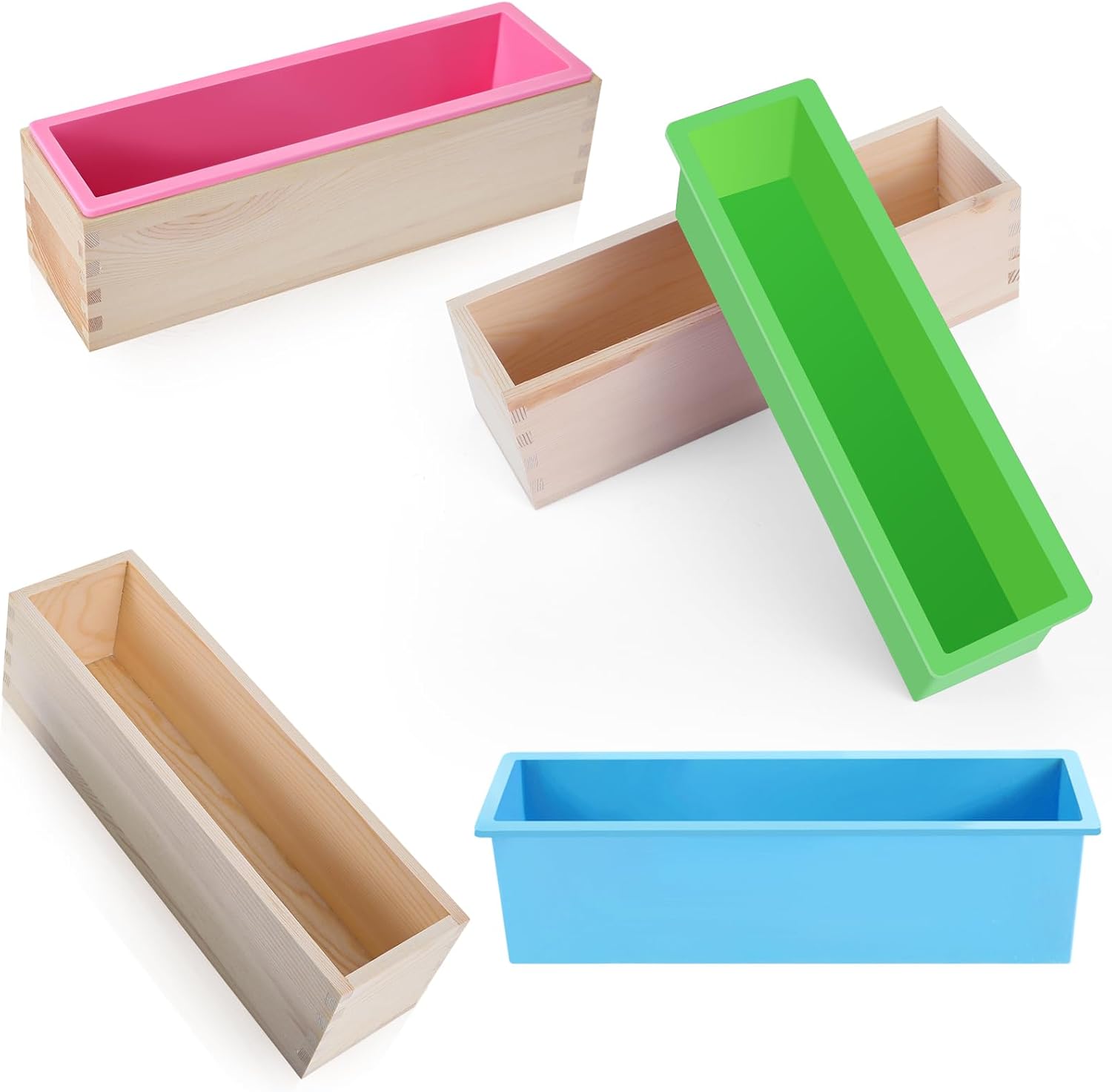 3 Pcs 42oz Soap Loaf Mold Flexible Rectangular Silicone Soap Molds Wood Box Tray Making Supplies for Homemade Craft DIY Tool(Green, Pink, Blue)