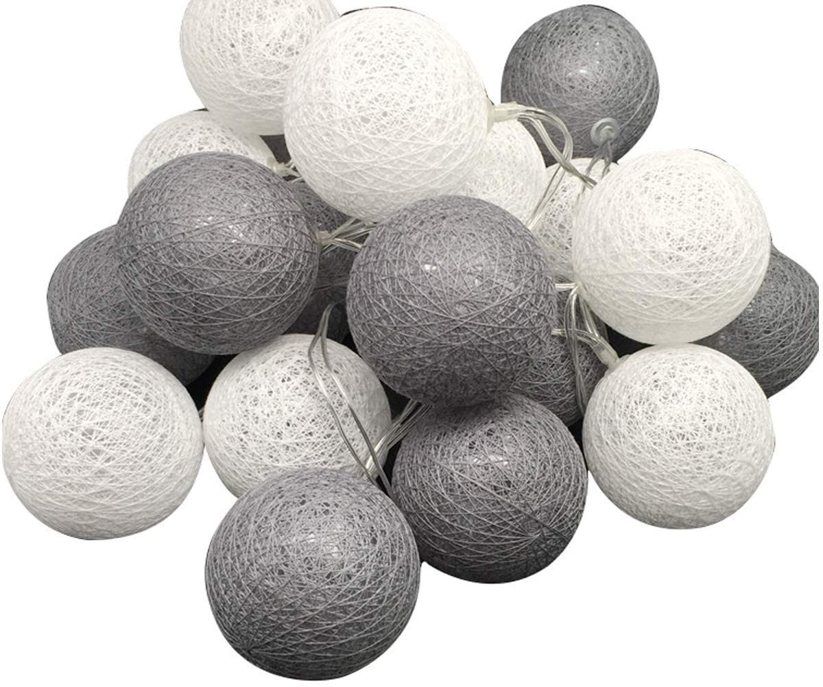 1 Set of 20 LED Grey White 5cm Cotton Ball Battery Powered String Lights Gift Home Wedding Party Bedroom Decoration Outdoor Indoor Table Centrepiece โ image 2