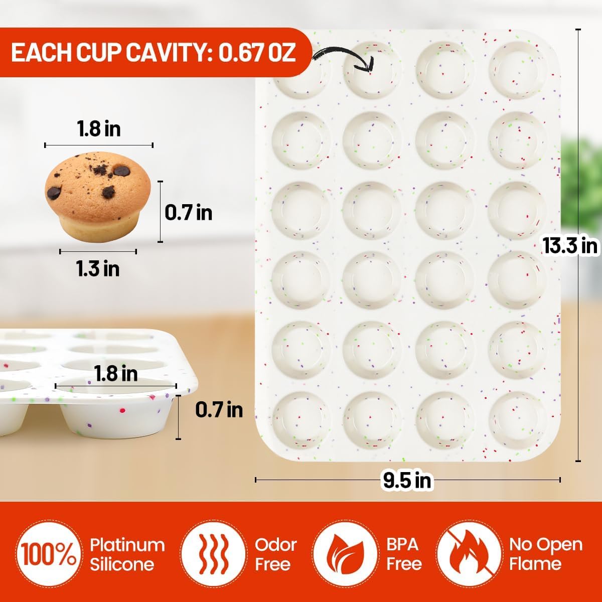 Silicone Mini Muffin Pan, 24 Cups Nonstick Cupcake Pan for Baking Muffin, Cupcake, Egg Bites, Fat Bomb, 1 Pack Confetti - 1pc: 24-Cup β image 3